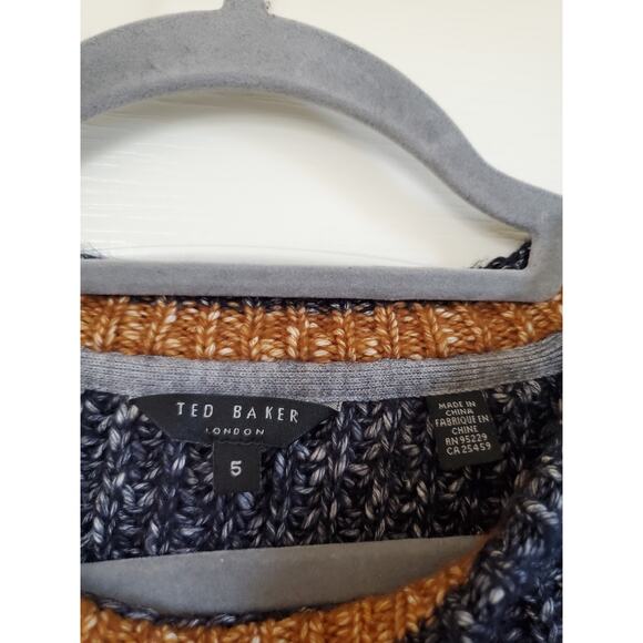 Ted Baker London Navy Blue Textured Cable Knit Wool Blend Sweater, Men's Large - Picture 2 of 11